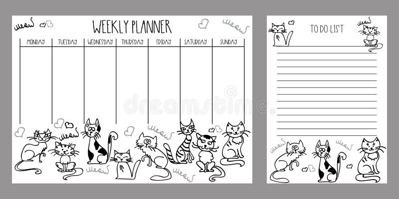 Free Printable Cute Cats Weekly Planner And Cats Planner Stickers