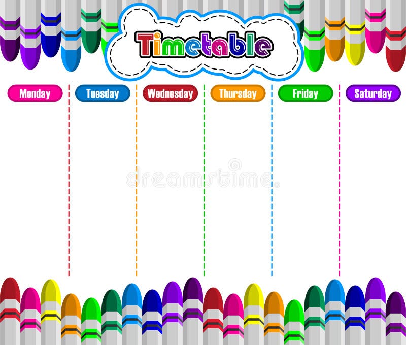 Weekly Schedule or To Do List Timetable, with Colorful Crayon