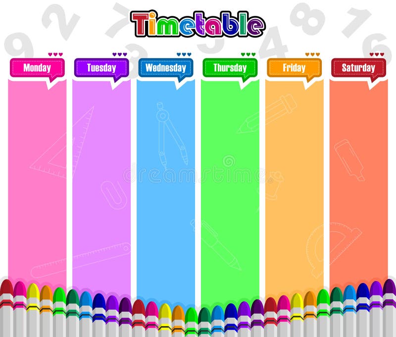 Weekly Schedule or To Do List Timetable, with Colorful Crayon