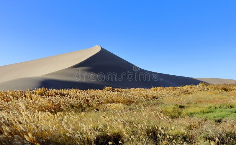 Weer*galmen-zandberg Mingsha Shan in Chinees stock afbeeldingen Weer*galmen-zandberg Mingsha Shan in Chinees stock afbeeldingen