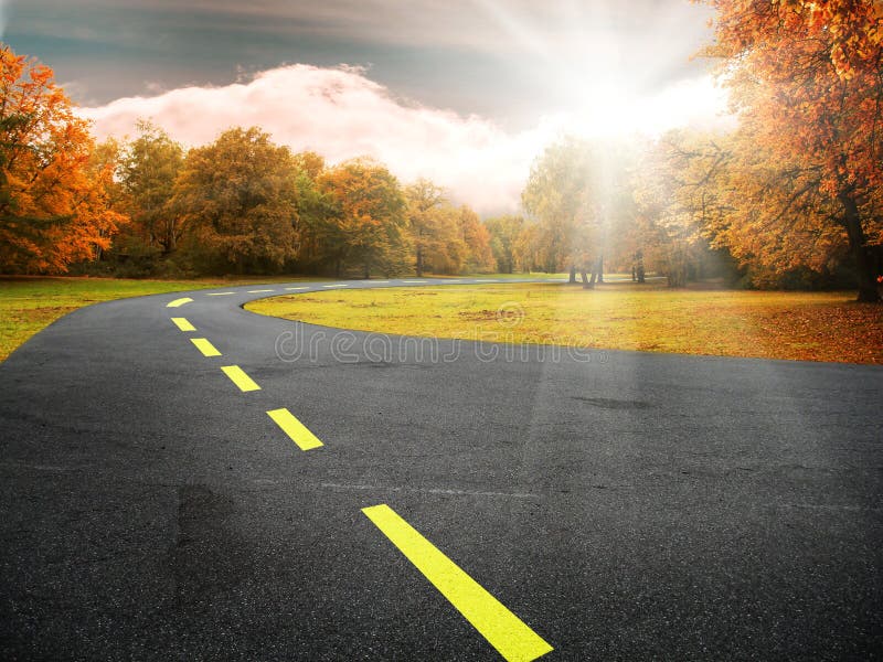 Road in colorful trees in autumn park. Road in colorful trees in autumn park