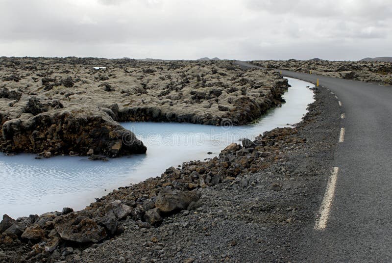 Road to the Blue Lagoon, a geothermal bath resort in Iceland. Road to the Blue Lagoon, a geothermal bath resort in Iceland.