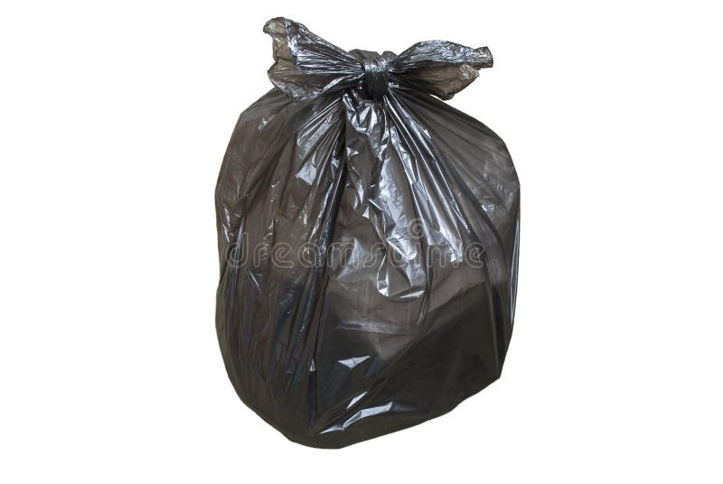 Einweg-Plastiktüte voller Müll isoliert stockbilder