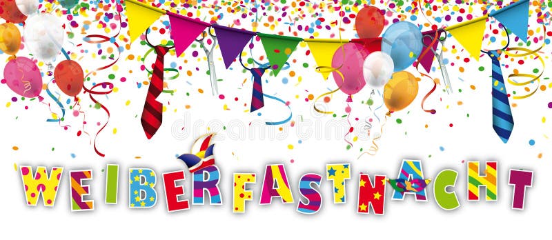 Weiberfastnacht Confetti Ribbons Ties Header Stock Vector