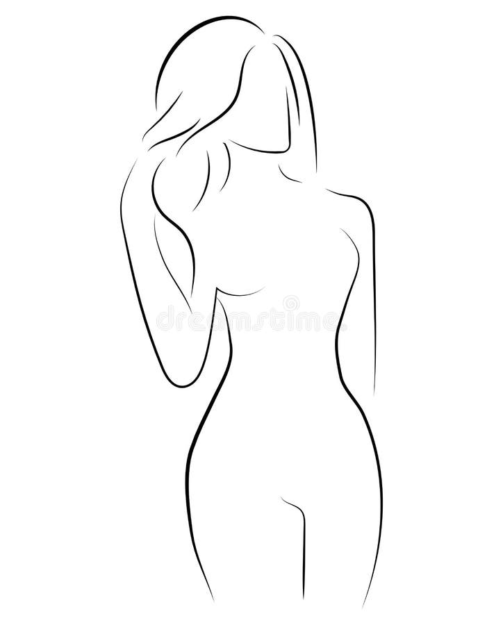 Female figure. Outline of young girl. Stylized slender body. Linear Art. Black and white vector illustration. Female figure. Outline of young girl. Stylized slender body. Linear Art. Black and white vector illustration.