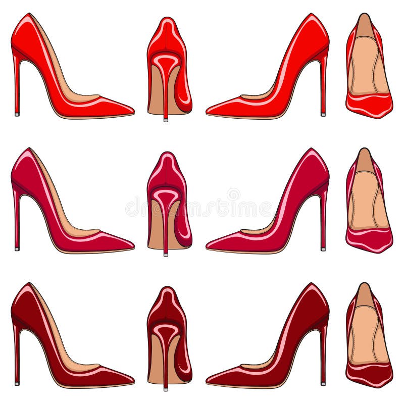 Weibliche rote klassische Schuhe mit Fersen Satz Vektorfarbillustrationen vektor abbildung Weibliche rote klassische Schuhe mit Fersen Satz Vektorfarbillustrationen vektor abbildung