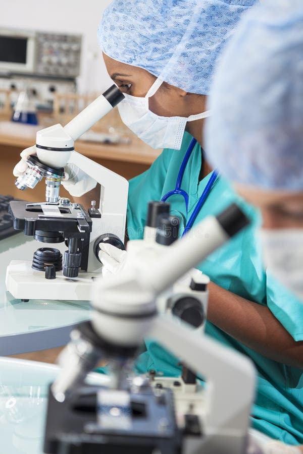Weibliche wissenschaftliche Forschung Team Using Microscopes in einem Laborator lizenzfreies stockbild Weibliche wissenschaftliche Forschung Team Using Microscopes in einem Laborator lizenzfreies stockbild