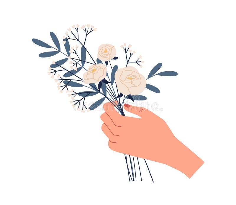 Weiblicher Handholdingblumenstrauß sensibler weißen Rosen und Grüne von Zweigen des Eukalyptus isoliert auf weißem Hintergrund. el lizenzfreie abbildung