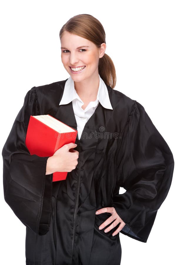 Full isolated studio picture from a young judge (lawyer) with statute book. Full isolated studio picture from a young judge (lawyer) with statute book