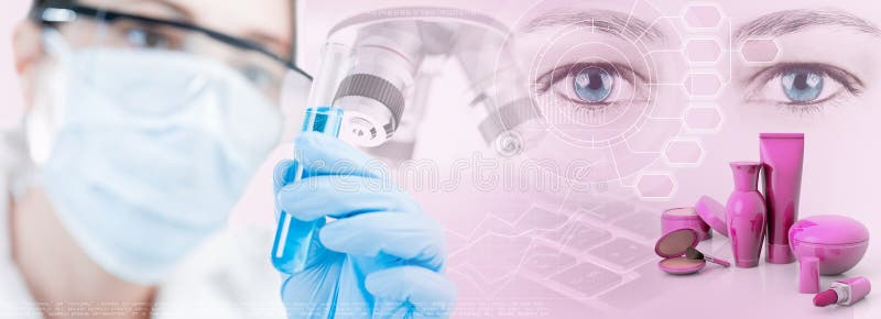 Weiblicher Wissenschaftler, Mikroskop und wissenschaftliche Forschung in der kosmetischen Industrie