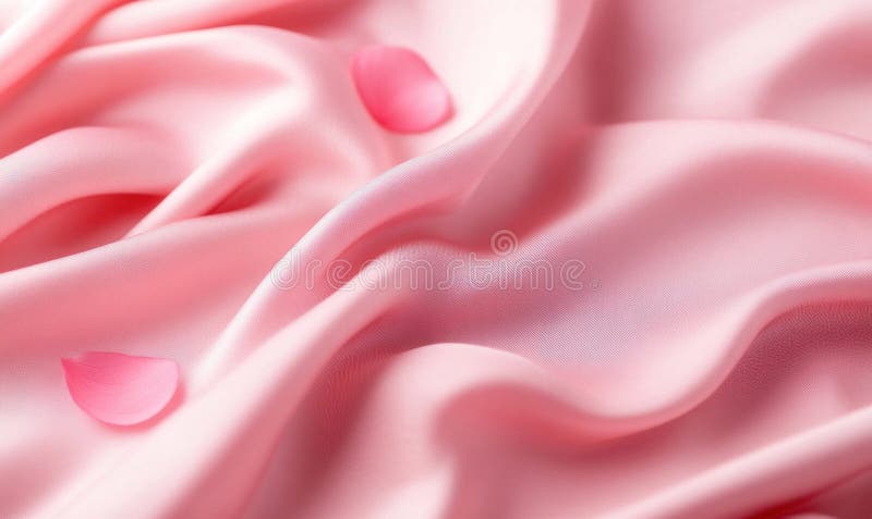 Weich fließend rosa Seidengewebe mit zarten Rosenblättern ruft Liebesgefühle hervor. stockfotos