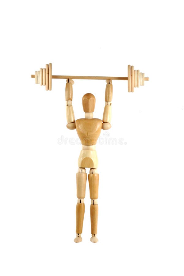 Weight lifting wooden manikin royalty free stock photography Weight lifting wooden manikin royalty free stock photography