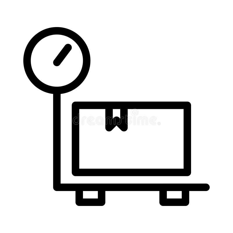 Box On Scales, Package Weighing Line Icon. Stock Vector Illustration
