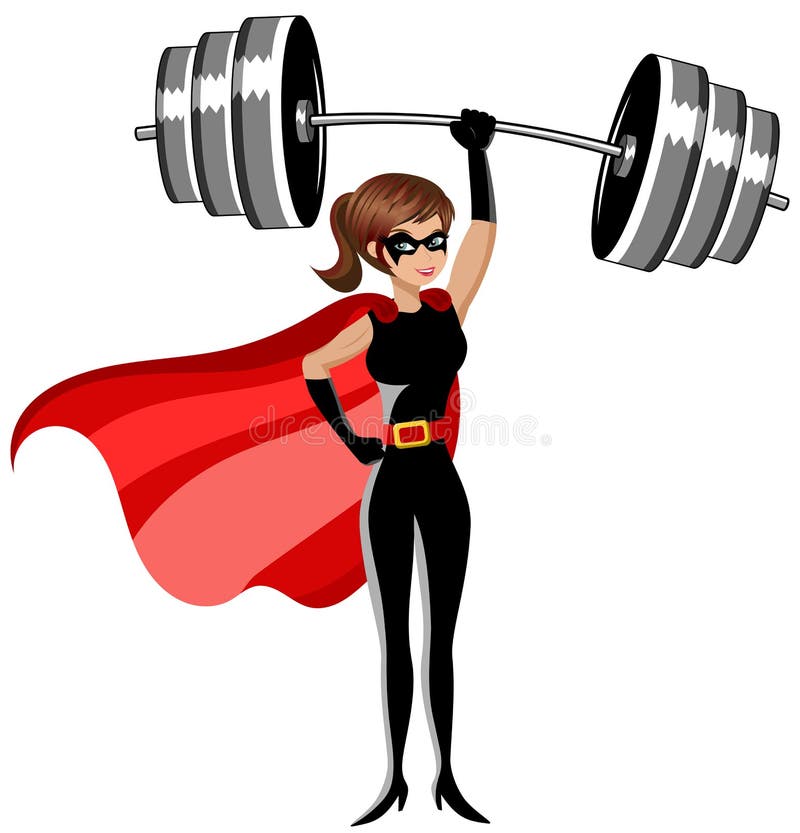 Weightlifter de la mujer del super héroe que levanta pesos pesados sobre la cabeza aislada libre illustration Weightlifter de la mujer del super héroe que levanta pesos pesados sobre la cabeza aislada libre illustration