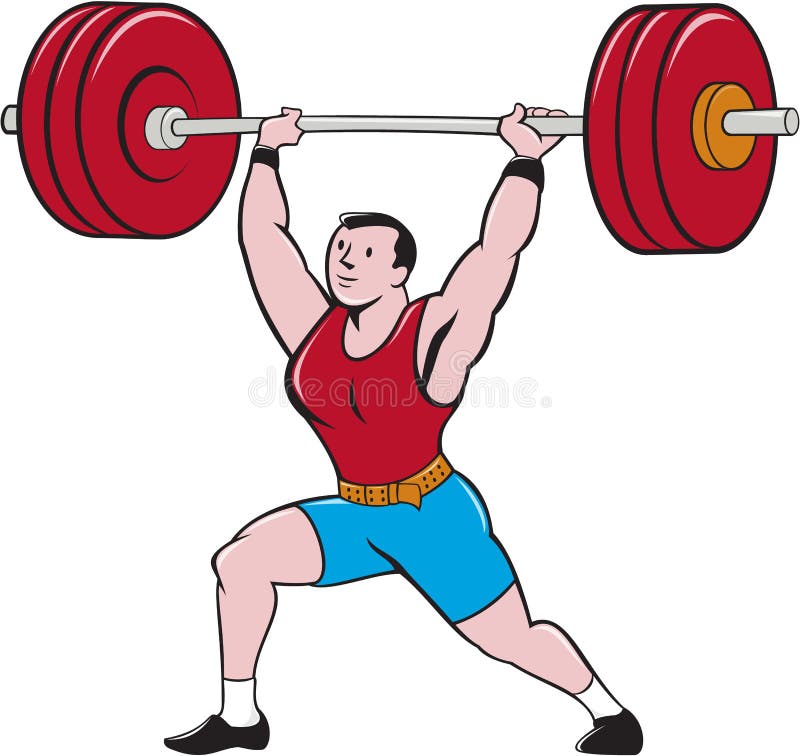 Weightlifter Lifting Barbell Isolated Cartoon