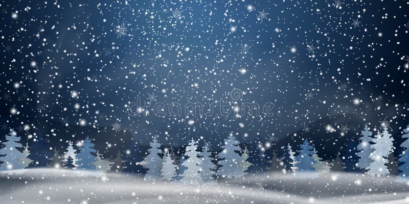 Weihnachten Nacht Snowy Waldlandschaft Weisse Schneeflocken Auf Einem Blauen Hintergrund Feiertagswinterlandschaft Fur Frohe Weih Vektor Abbildung Illustration Von Glucklich Feier 127154063
