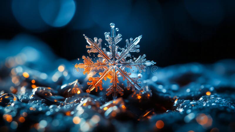 Weihnachten Traummakro Schneeflocke auf eisigem Boden mit Bokee stock abbildung