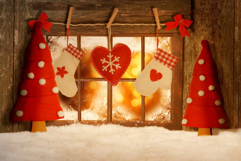 Weihnachten Verzierte Fenster Stockfoto Bild von dunkel