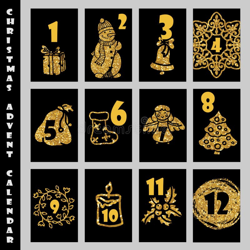 Weihnachts-Advent Calendar With Gold Glitter-Beschaffenheit Count-down zum Weihnachten vektor abbildung Weihnachts-Advent Calendar With Gold Glitter-Beschaffenheit Count-down zum Weihnachten vektor abbildung
