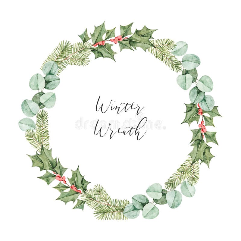 Weihnachtsanschauung Winterbotanischer Kranz mit Eukalyptus, Tannenzweigen und Heiligem Weihnachtskunst mit Blumenkohl