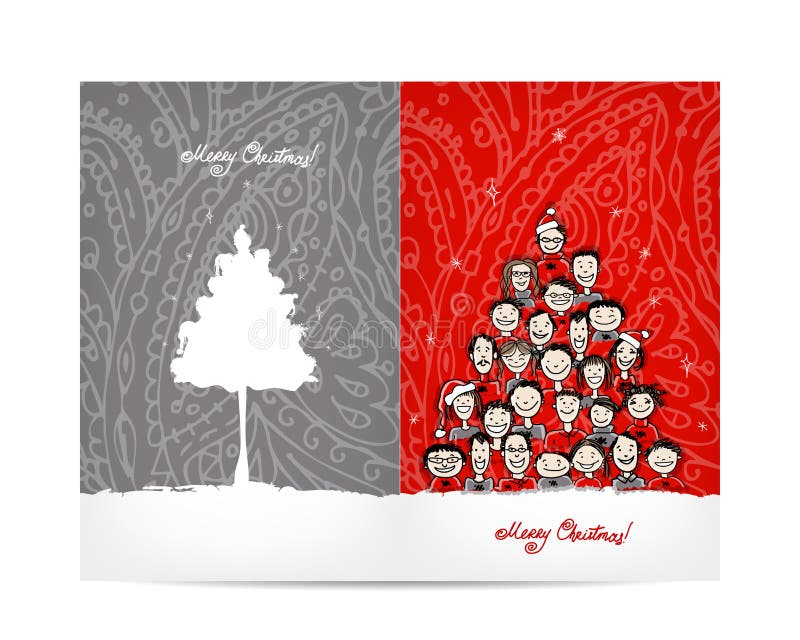 Weihnachtsbaum gemacht von der Gruppe von Personen, Postkarte stock abbildung Weihnachtsbaum gemacht von der Gruppe von Personen, Postkarte stock abbildung