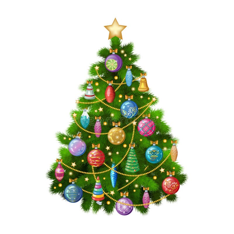 Weihnachtsbaum mit bunten Verzierungen, Vektorillustration vektor abbildung Weihnachtsbaum mit bunten Verzierungen, Vektorillustration vektor abbildung