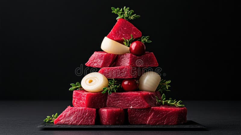 Weihnachtsbaum mit Kräutern und Knoblauch perfekt für festliche Lebensmittelmarketing und kulinarische Werbung lizenzfreie abbildung