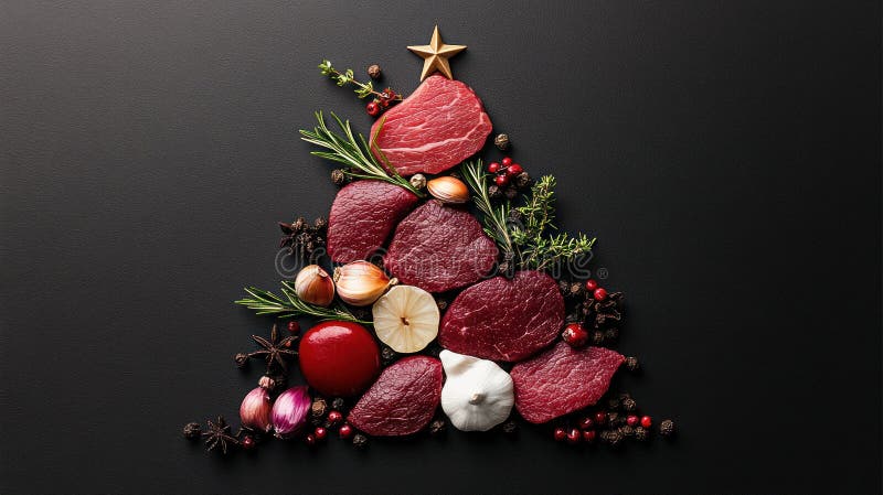 Weihnachtsbaum mit Kräutern und Knoblauch perfekt für festliche Lebensmittelmarketing und kulinarische Werbung vektor abbildung