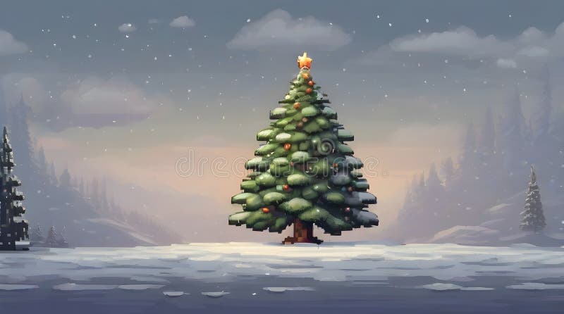 Weihnachtsbaum in Schneefälle 16 Bit Pixelart lizenzfreie abbildung