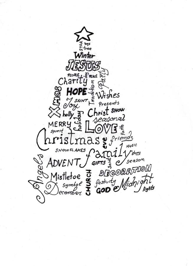 Weihnachtsbaum-Wortwolke vektor abbildung Weihnachtsbaum-Wortwolke vektor abbildung