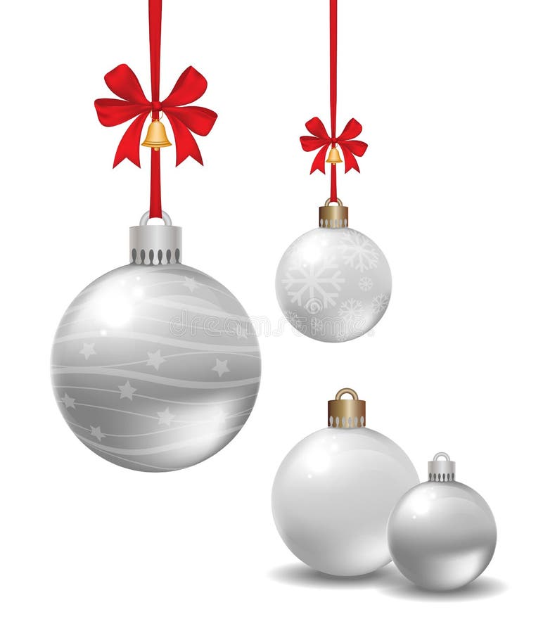 Weihnachtsb?lle mit silbernem Band und dem Bogen lokalisiert auf wei?em Hintergrund vektor abbildung Weihnachtsb?lle mit silbernem Band und dem Bogen lokalisiert auf wei?em Hintergrund vektor abbildung