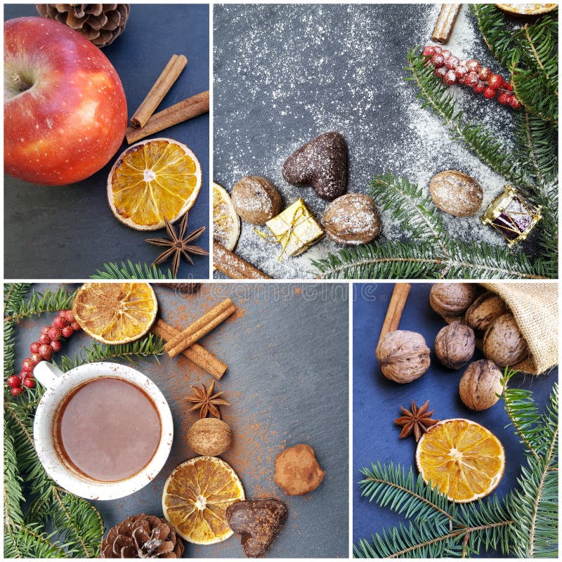 Weihnachtscollage mit Fotos von Bonbons, von Gewürzen und von Dekorationen lizenzfreie stockbilder Weihnachtscollage mit Fotos von Bonbons, von Gewürzen und von Dekorationen lizenzfreie stockbilder