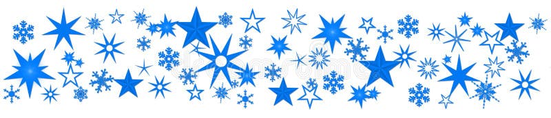 Weihnachtsdekoration in blau auf Bannern verschiedene Schneeflocken und Eissterne auf weißem Hintergrund stock abbildung