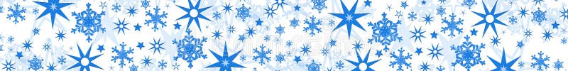 Weihnachtsdekoration in Blau auf verschiedenen Schneeflocken und den Sternen der langen Fahne auch verschwimmen im Schatten auf we stock abbildung