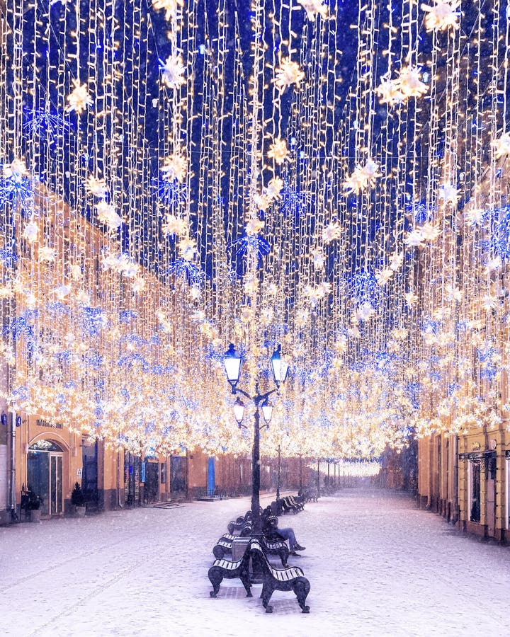 Russia, Moscow - December, 2017: Christmas decorations on Nikolskaya street. Center of Moscow. Moscow seasons. New Year decoration. Winter. Russia, Moscow - December, 2017: Christmas decorations on Nikolskaya street. Center of Moscow. Moscow seasons. New Year decoration. Winter.