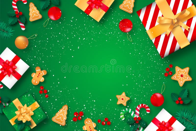 Weihnachtsebene legen auf grünen Hintergrund stockfotos Weihnachtsebene legen auf grünen Hintergrund stockfotos