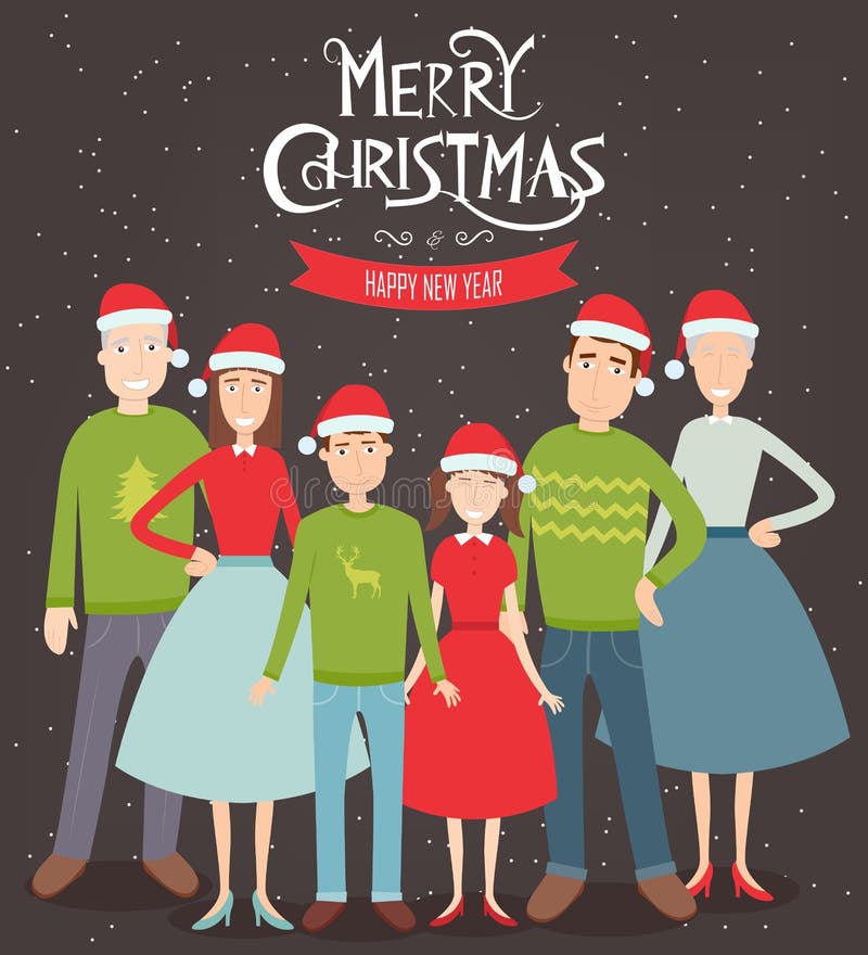 Weihnachtsfamilien-Porträt Familienurlaube Vektor stock abbildung Weihnachtsfamilien-Porträt Familienurlaube Vektor stock abbildung