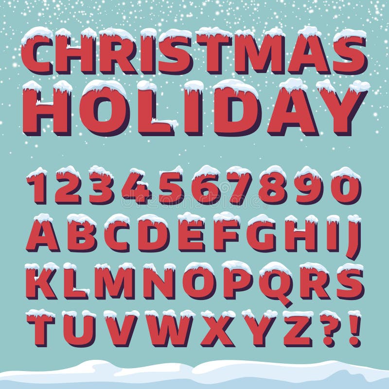 Weihnachtsfeiertags-Vektorguß Retro- Buchstaben 3d mit Schneekappen