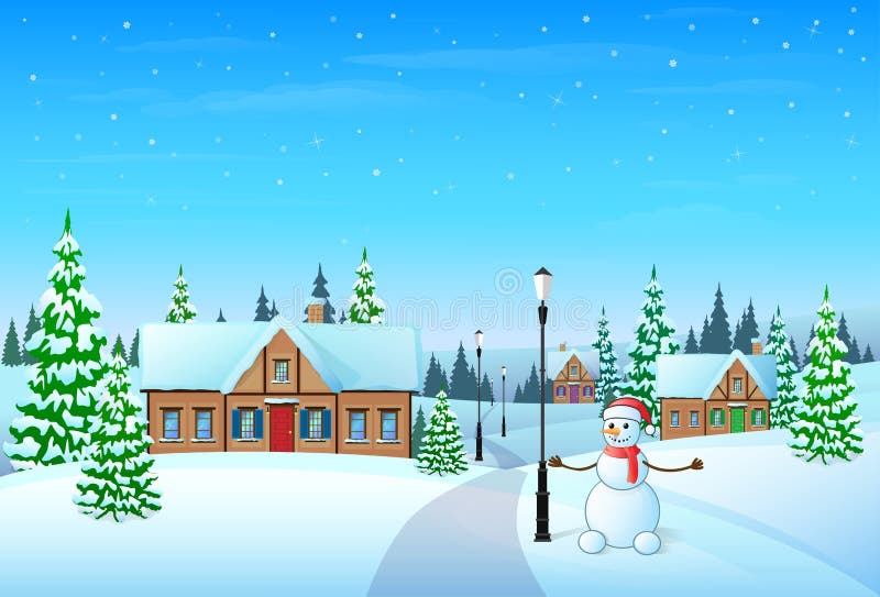 Weihnachtsferiendorfhaus-Winterschnee, vektor abbildung Weihnachtsferiendorfhaus-Winterschnee, vektor abbildung