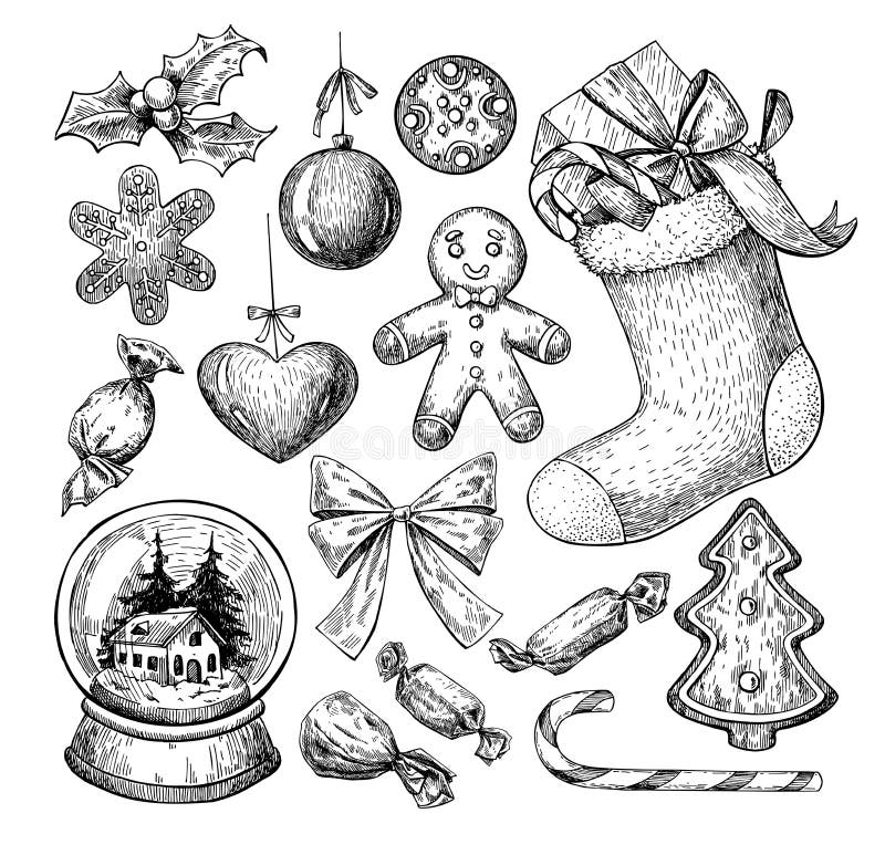 Weihnachtsgegenstandsatz Hand gezeichnete vektorabbildung Weihnachtsikonen lizenzfreie abbildung Weihnachtsgegenstandsatz Hand gezeichnete vektorabbildung Weihnachtsikonen lizenzfreie abbildung