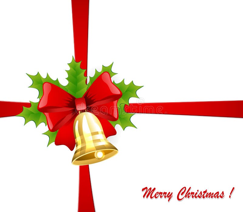 Weihnachtsglocke mit einem roten Bogen und einer Stechpalme lizenzfreie abbildung Weihnachtsglocke mit einem roten Bogen und einer Stechpalme lizenzfreie abbildung