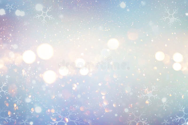 Christmas glow winter background. Defocused snow background with blinking stars and snowflakes. Christmas glow winter background. Defocused snow background with blinking stars and snowflakes