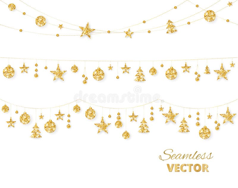 Weihnachtsgoldene Dekoration lokalisiert auf weißem Hintergrund Feiertagsvektorrahmen, Grenze stock abbildung