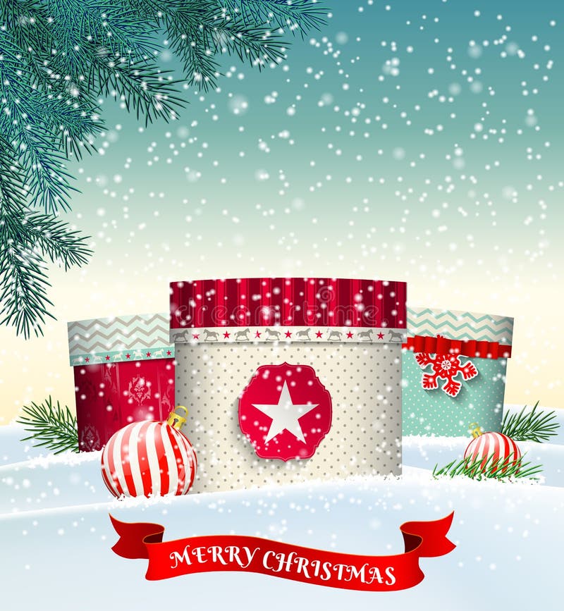 Weihnachtshintergrund mit bunten Geschenkboxen herein stock abbildung