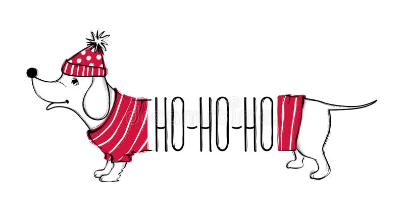 Weihnachtsillustration mit lustigem Hund Übergeben Sie gezogene Vektormohnblume mit roter Strickjacke und Hut Guten Rutsch ins Ne lizenzfreie abbildung Weihnachtsillustration mit lustigem Hund Übergeben Sie gezogene Vektormohnblume mit roter Strickjacke und Hut Guten Rutsch ins Ne lizenzfreie abbildung