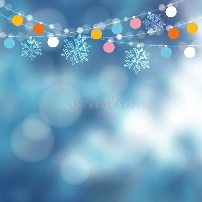 Weihnachtskarte, Einladung Wintergartenparteidekoration Vektorillustration mit Lichterkette, Schneeflocken lizenzfreie abbildung Weihnachtskarte, Einladung Wintergartenparteidekoration Vektorillustration mit Lichterkette, Schneeflocken lizenzfreie abbildung