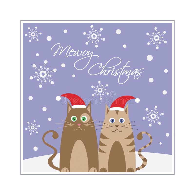 Weihnachtskarte mit den Katzen, die Sankt-Hüte tragen vektor abbildung Weihnachtskarte mit den Katzen, die Sankt-Hüte tragen vektor abbildung