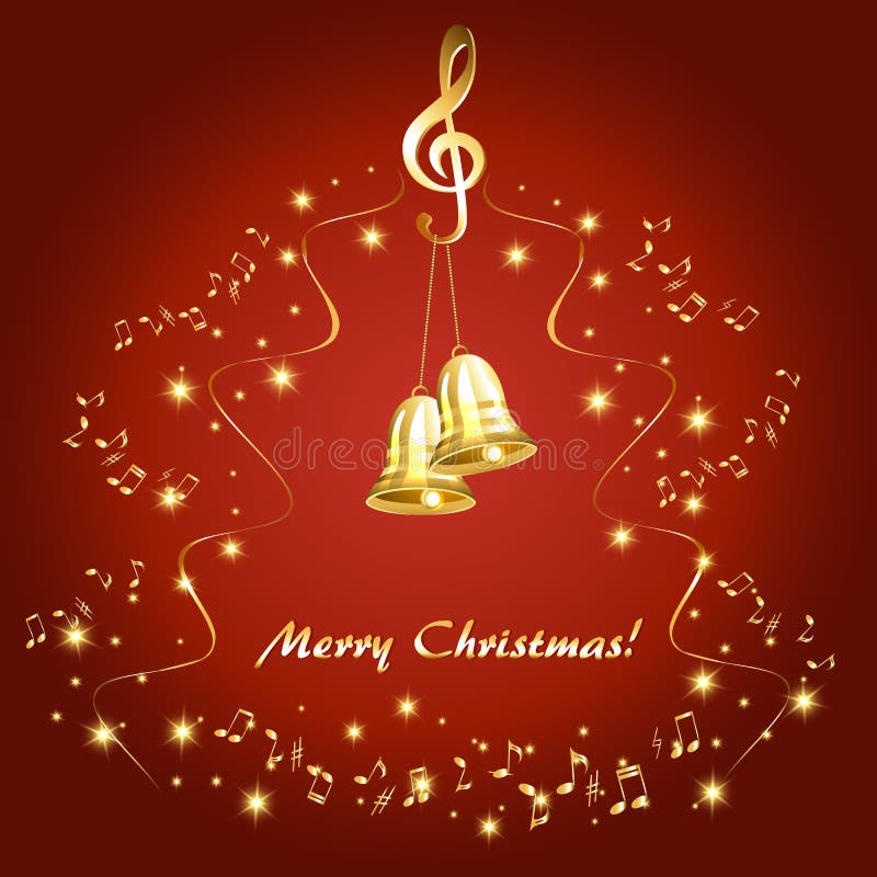 Weihnachtskarte mit goldenen musikalischen Anmerkungen und goldenen Glocken vektor abbildung Weihnachtskarte mit goldenen musikalischen Anmerkungen und goldenen Glocken vektor abbildung