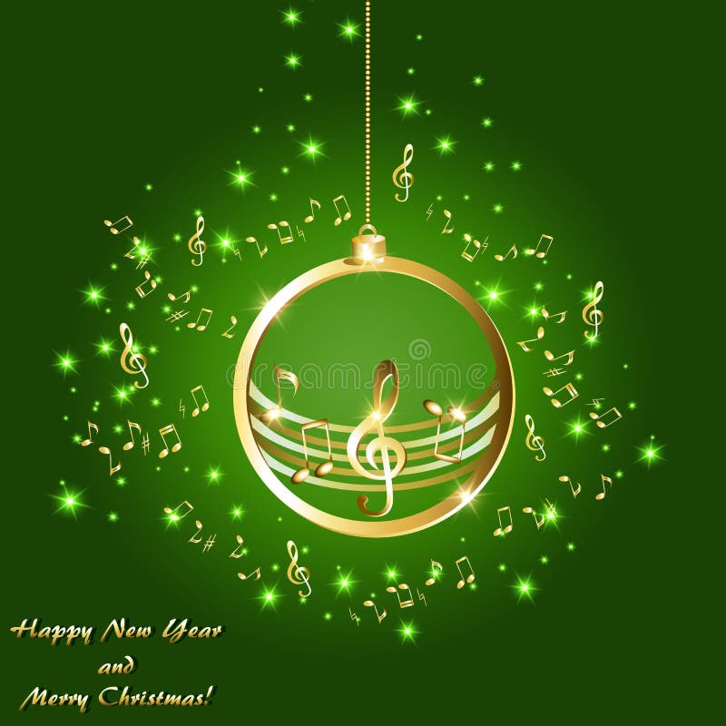 Weihnachtskarte mit goldenen musikalischen Anmerkungen über einen grünen Hintergrund vektor abbildung Weihnachtskarte mit goldenen musikalischen Anmerkungen über einen grünen Hintergrund vektor abbildung