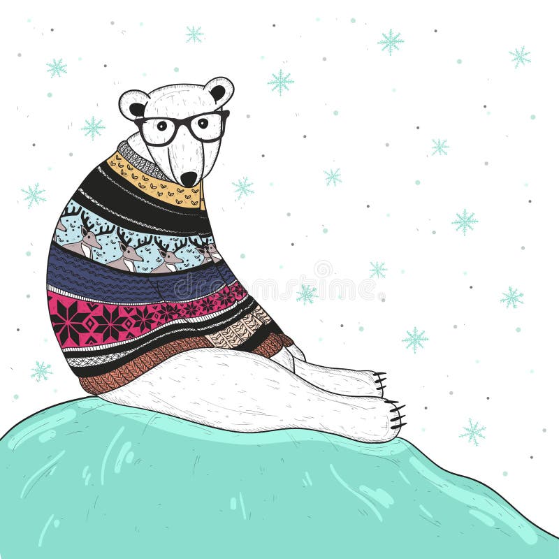 Weihnachtskarte mit nettem Hippie-Eisbären vektor abbildung Weihnachtskarte mit nettem Hippie-Eisbären vektor abbildung
